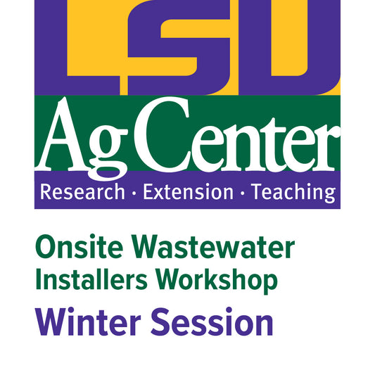 LSU Ag Center logo with text about an onsite wastewater installers workshop.